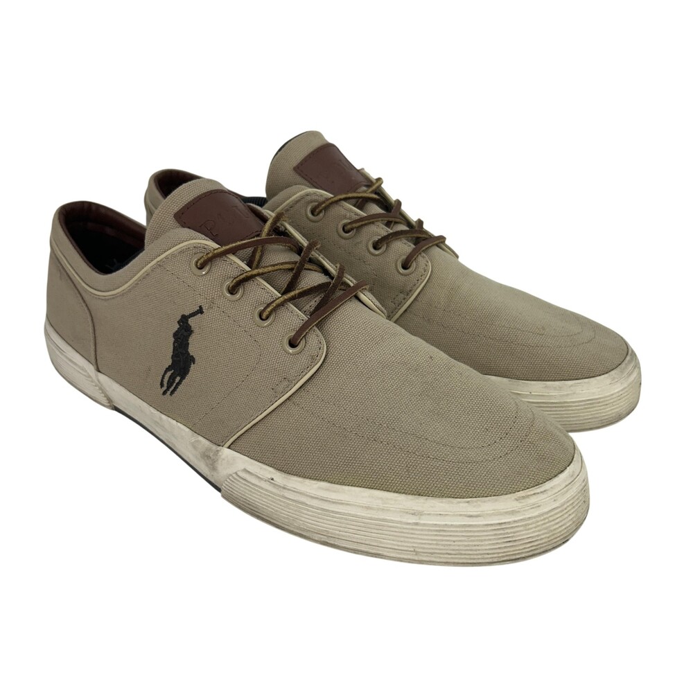Polo Ralph Lauren Faxon Low Shoes Mens Size 13 Beige Canvas Low Top Sneakers